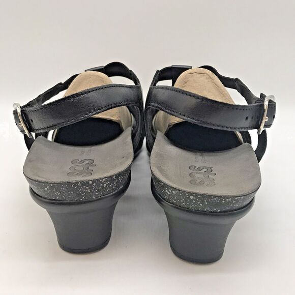 SAS Allegro Leather Heeled  Sandals Women's 11 M Strappy Black Elastic Mid Heels - Picture 4 of 11